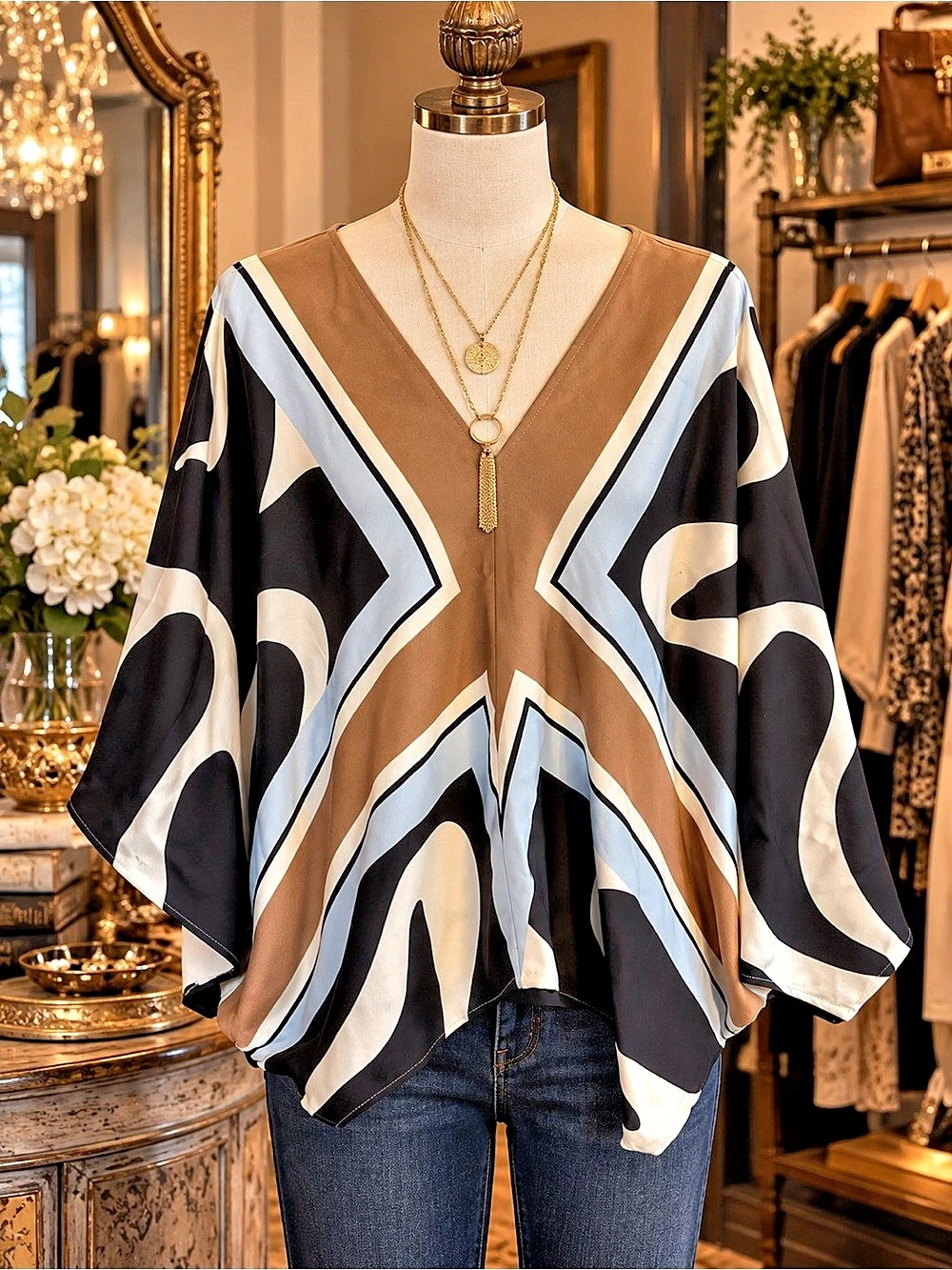 Nine West Geometric Tunic in Black & Brown Size Large